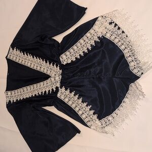 Navy Blue Romper with Lace Trim